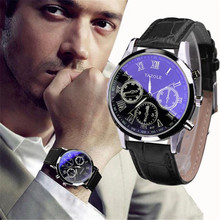 Top Brand  Luxury Fashion Leather Mens Blue Ray Glass Quartz Analog Watches Wrist Watch Man 2018 relogio masculino de luxo 2024 - buy cheap