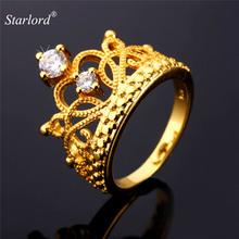 Starlord-Anillo de corona de circonia cúbica para mujer, joyería de moda para mujer, regalo romántico, corona de princesa reina, anillo de Color dorado amarillo R1640 2024 - compra barato