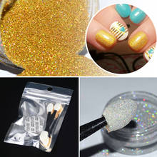 WUF 1g/Box Holographic Nail Glitter Powder & 2pcs Brush Nail Art Holo Glitters Powder Dust Shinny Gold Sliver Decorations 2024 - buy cheap