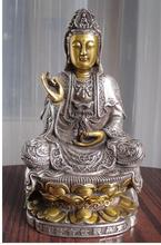 FREE SHIPPING  copper silver  8" tall Tibetan Buddhist bronze cated silver Kwan Kuan Guan Yin Buddha statue 2024 - buy cheap