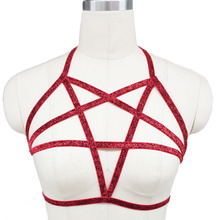 Sexy Elastic Lingerie pentagram harness cage bra body cage fetish bondage Harness Belt 90's Glitter pentagram Goth Body harness 2024 - buy cheap