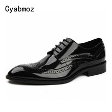 Cyabmoz New Formal Brogue Man Dress Shoes Male Genuine Patent Leather Handmade Oxfords Luxury Brand Men's Bridal Wedding Flats 2024 - buy cheap