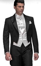 Tailcoat Groom Tuxedo Black Groomsmen Peak Satin Lapel Wedding/Dinner Suits Best Man Bridegroom (Jacket+Pants+Tie+Vest)B310 2024 - buy cheap