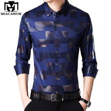 MIACAWOR New Business Casual Shirts Men Fashion Print Slim Fit Dress Shirt Long Sleeve Camisa Masculina Plus Size Clothes C457 2024 - buy cheap