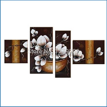 100% Hand-painted Wall Decoration Modern Abstract White Potted Flowers Oil Painting On Canvas 4 Piece Living Room Home Decor 2024 - buy cheap
