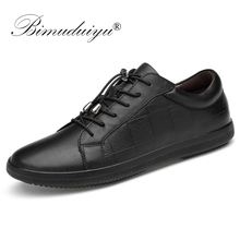 Кроссовки BIMUDUIYU мужские из натуральной кожи, на шнуровке, дышащие, мягкие, повседневная обувь на плоской подошве, простые, черные, модные, на осень 2024 - купить недорого