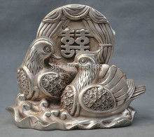 xd 00259 9'' China Silver Bronze mandarin duck joyous love Coin Bronze Statue 2024 - buy cheap