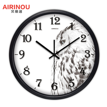 Airinou New The Owl Wall Clock Looking Back Ink Painting Design Quartz Glass Silent Living Room Home Decor Clock 2024 - buy cheap