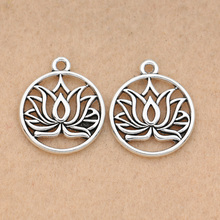 10PCS Antique Silver Plated Lotus Flower Charm for Bracelet Necklace Jewelry DIY Making Accessories 18mm 2024 - buy cheap