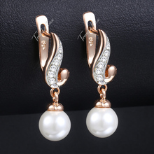 Pearl Stud Earrings For Women Paved Cubic Zirconia CZ 585 Rose Gold Woman Earrings 2018 Fashion Jewelry Gifts For Girls GE143 2024 - buy cheap