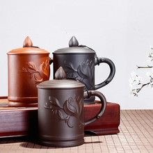 Xícara de chá yixing zisha, copo chinês com cobertura, cerâmica, para chá e escritório 2021 2024 - compre barato