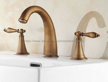 Antique Brass Basin Faucet 3 Hole Bathroom Sink Faucet Deck Mounted Cold Hot Vintage Sink Faucet Mixer Tap Bnf064 2024 - buy cheap