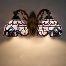 Lâmpada de parede azul barroca, vintage, tiffany, estilo mediterrâneo, iluminação para interiores, e27 ac 110/220v, luz de parede dupla