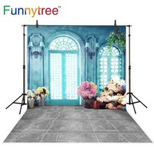 Funnytree backdrops photophone blue wall Interior vintage arched door flowers gray floor spring photocall background photophone 2024 - buy cheap