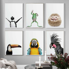 Cute Parrot Frog Hedgehog Penguin Bird Nordic Posters And Prints Wall Art Canvas Painting Wall Pictures For Living Room Decor 2024 - buy cheap