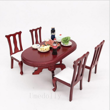 5pcs/set Mini 1/12 Scale Wooden Dollhouse Miniature Dining Table + Chair Pretend Play Kitchen Furniture Toy 2024 - buy cheap