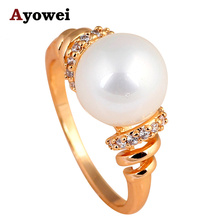 White Pearl Rings for Women Delicate Design  Gold color Wedding Fashion Jewelry Austrian Zircon Ring size #7#8#9#10 JR2067A 2024 - buy cheap