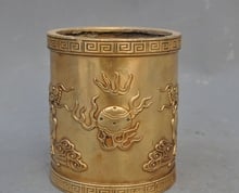 Vaso de lápis de latão puro chinês fengshui animal kirin kylin estátua escova vaso 2024 - compre barato