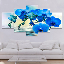 Cuadros modernos en lienzo para decoración del hogar, marco de arte de pared impreso en HD, flor de Orquídea Azul, póster de pintura para sala de estar, 5 piezas 2024 - compra barato