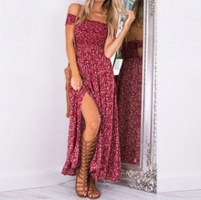 Sexy Strapless Beach Summer Dress Sundresses Vintage Bohemian Maxi Dress Robe Femme Boho Floral Women Split Long Dresses Vestido 2024 - buy cheap