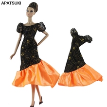 Черно-оранжевое лоскутное вечернее платье для куклы Барби 1/6 Одежда для куклы платье принцессы для куклы Барби наряды 1:6 аксессуары для кукол 2024 - купить недорого
