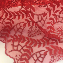 (5yards/lot) very beautiful embroidered French net lace fabric red color tulle lace fabric with sequins for party dress FSQX30 2024 - buy cheap