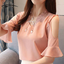 new summer shirt chiffon women blouse fashion 2020 short sleeve women tops sweet pink v-neck women's clothing blusas 0018 30 2024 - buy cheap