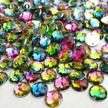 JUNAO 10mm Arco Iris Color pedrería plana coser piedras acrílicas redondas coser en apliques de cristal para artesanías de ropa 500 piezas 2024 - compra barato