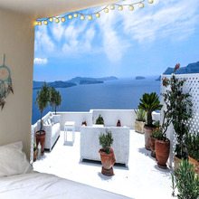 Tapiz colgante de pared para decoración del hogar, Impresión de paisaje de Santorini, Impresión de sala de estar 2024 - compra barato
