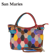 San Maries Vintage Women Bags Famous Brands Cow Leather Designer Handbags Colorful Patchwork Ladies Tote Bags Bolsas Feminina 2024 - buy cheap