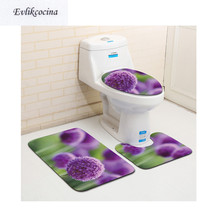 Free Shipping 3pcs Purple Ball Flower Banyo Bathroom Carpet Toilet U Bath Mat Set Non Slip Pad Tapis Salle De Bain Alfombra Bano 2024 - buy cheap