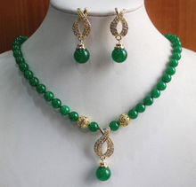 Conjunto de pendientes y collar de piedras colgantes, Set de joyería verde de 8mm 2024 - compra barato