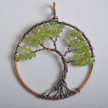 Free Shipping Round Copper Handmade Wire Wrap Tree of life Green Peridot Olivine Pendant Bead 1Pcs K2055 2024 - buy cheap