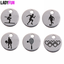 Ladyfun Customizable Stainless Steel Sports Charms Round 10mm Skiing Running Football Tennis Pendant Charm For Jewelry Making 2024 - buy cheap