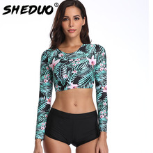 Two Pieces Surfing Woman Long Sleeve  Swimsuit  Tankini Women Swimming Suits Beachwear Sexy Bikini Printed Swimwear New Arrival 2024 - buy cheap