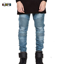 Модельные узкие облегающие мотоциклетные потертые винтажные рваные брюки Idopy в стиле хип-хоп, эластичные джинсовые брюки, байкерские джинсы для мужчин 2024 - купить недорого