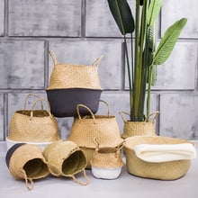 Handmade Bamboo Basket Storage Baskets Foldable Laundry Straw Patchwork Wicker Rattan Seagrass Belly Garden Flower Pot Planter 2024 - buy cheap