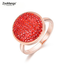 Anel de casamento com zoom ango, cor ouro rosado, formato redondo, joia de aço inoxidável preto/vermelho com strass para mulheres zr18031 2024 - compre barato