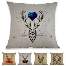 Indian Style Deer Head Antlers Dreamcatcher Pattern Linen Pillow Case Home Sofa Decoration Cushion Cover 45x45cm 2024 - buy cheap