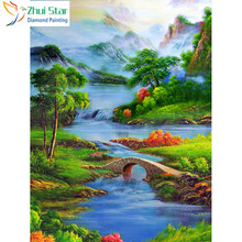 Zhui Star-pintura de diamante con cuentas cuadradas, punto de cruz, bordado de diamante paisaje al agua, decoración de mosaico HY 2024 - compra barato