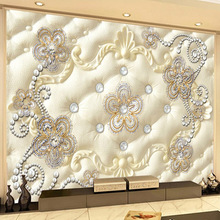 Papel de parede de estilo europeu com mural 3d estéreo, rolo macio, joia de pérola, flor, fresco, sala de estar, luxo, decoração, adesivo 3d 2024 - compre barato