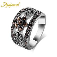 Ajojwel-anillo Retro Vintage para mujer, joyería de moda superventas, flor negra de CZ, #6-10 2024 - compra barato