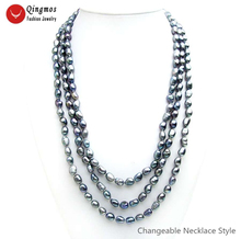 Qingmos-collar de perlas naturales para mujer, collares largos de perlas barrocas negras de 7-9mm, joyería para suéter, 80 pulgadas, N6560 2024 - compra barato