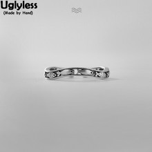 Uglyless 100% Real Solid 925 Sterling Silver Handmade Carved Fishes Finger Rings for Women Square Fine Jewelry Thai Silver Ring 2024 - buy cheap
