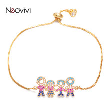 Nevivi pulseira adorável de família com pingente cz, bracelete ajustável com faixa micro pavimento para mulher, homens, presentes, joias 2024 - compre barato