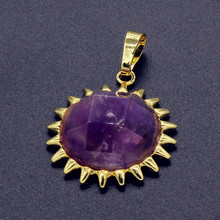 100-Unique Ethnic Style 1 Pcs Light Yellow Gold Color Natural Purple Amethysts Sun Flower Shape Pendant 2024 - buy cheap