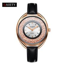 Luxury Brand Gold Watches Women Fashion Casual Black Leather Crystal Bracelet Bangle Dress Quartz Watch Women's Wristwatches 2024 - buy cheap