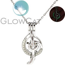 Verde luminoso nota musical grânulos pérola gaiola medalhão pingente perfume difusor brilho no escuro colar kk1026 2024 - compre barato