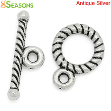 8Seasons Zinc Based Alloy Toggle Clasps Round Antique Silver Color Stripe Carved Jewelry Findings 16mm x5mm 11mm x9mm, 50 Sets 2024 - buy cheap