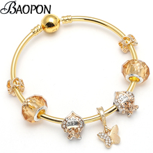 BAOPON-Pulseras con colgante de mariposa para mujer, brazaletes de Color dorado, cuentas de corazón, joyería 2024 - compra barato